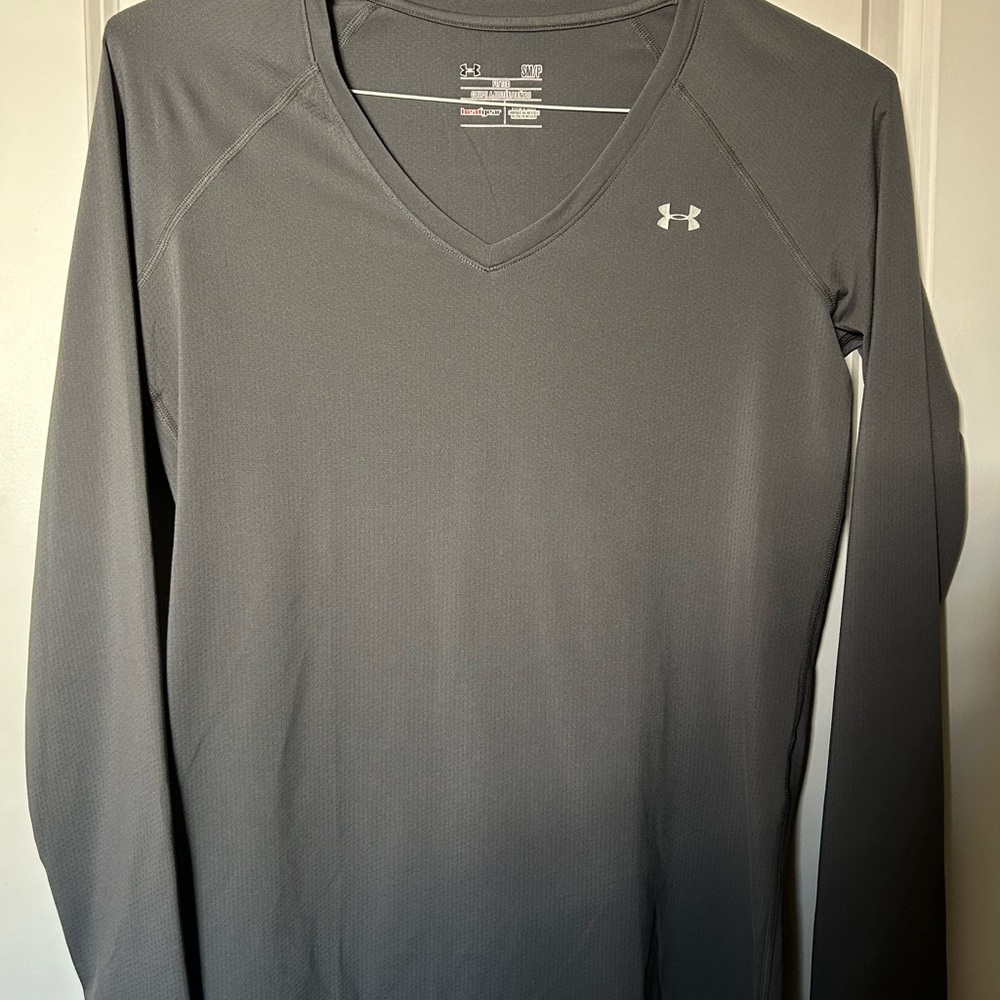 Under Armour Gray HeatGear Fitted Long Sleeve Top